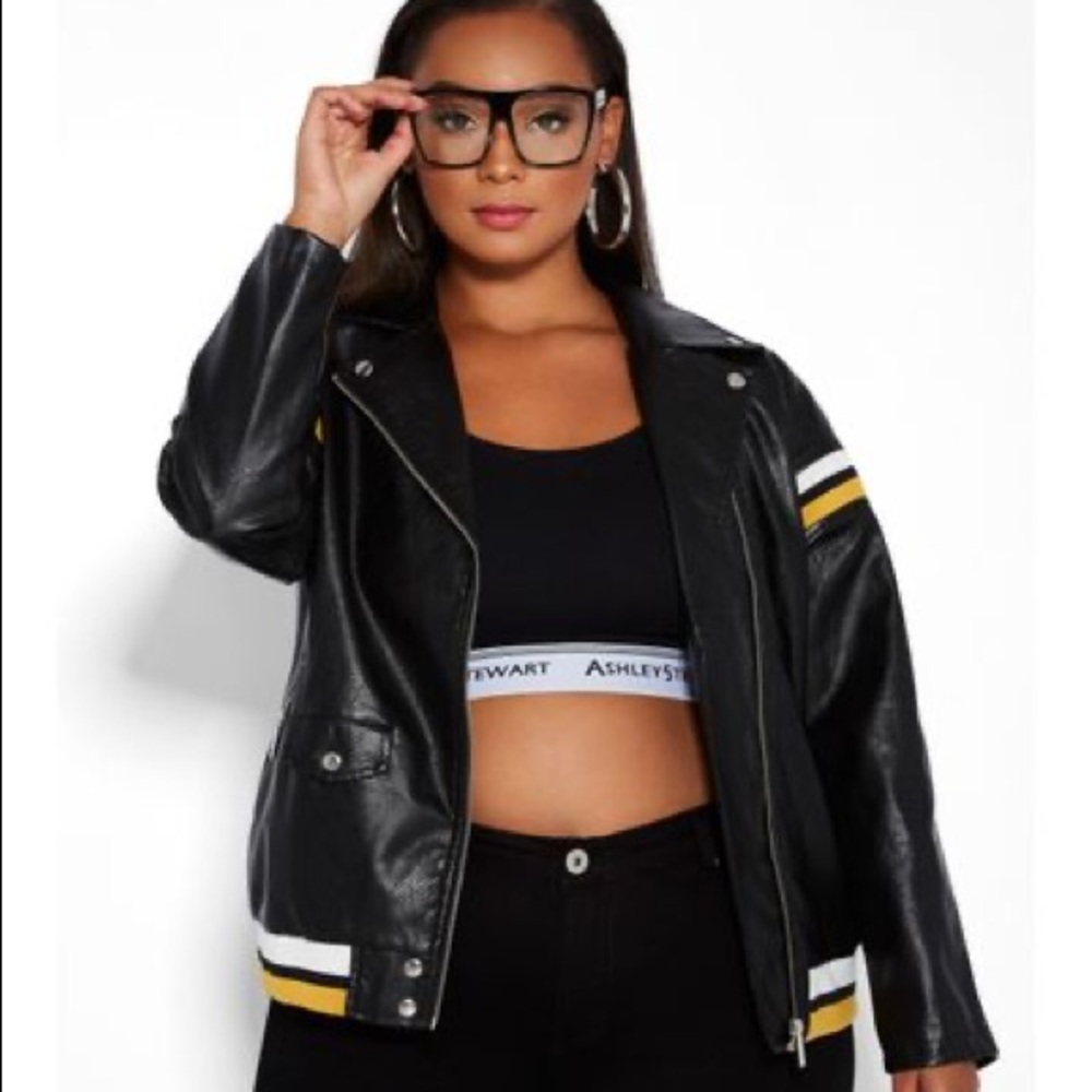 Plus size Varsity Faux Leather Jacket